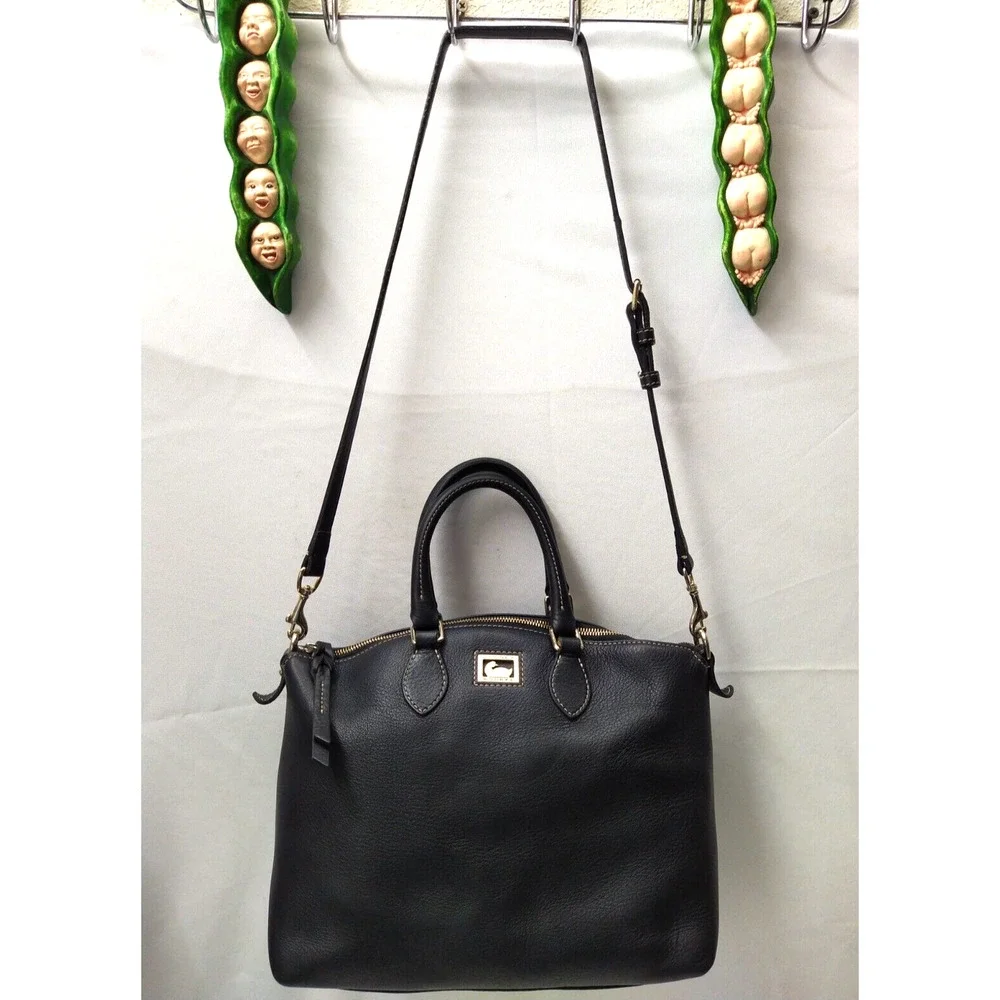 Dooney & Bourke Black Pebbled Leather Double Handles Zipper Satchel Bag